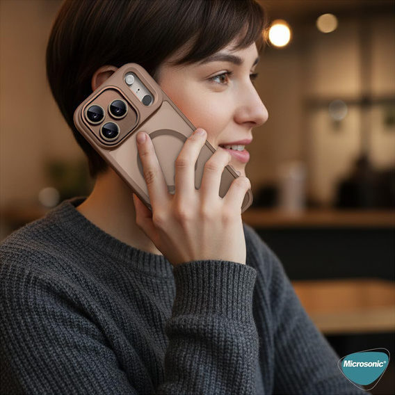 Husă pentru iPhone 16 Pro, pentru MagSafe, ERBORD Matt Case, desert titanium + sticlă pentru ecran