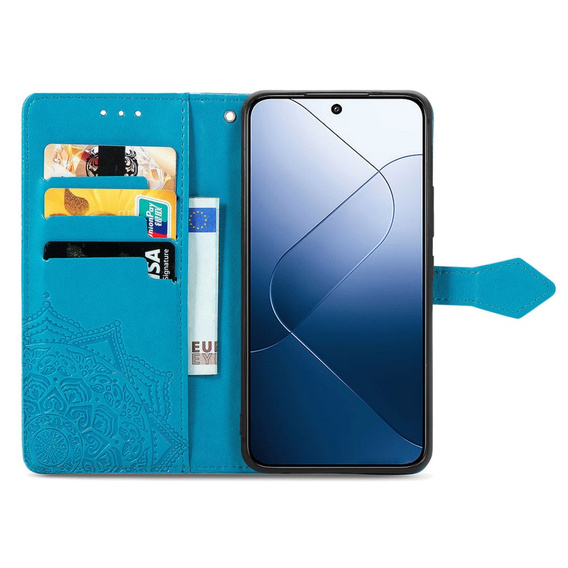 Cu clapetă pentru Xiaomi 14T Pro, Mandala, albastru