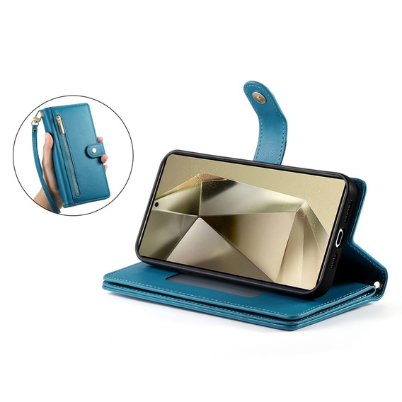 Cu clapetă pentru Samsung Galaxy S25 Ultra, Wallet Zipper Pocket, albastru