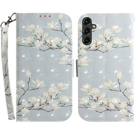 Cu clapetă pentru Samsung Galaxy A14 4G/5G, Wallet, flowers magnolia, alb