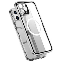 Carcasa Magnetic Dual Glass MagSafe pentru iPhone 13 Pro, de argint