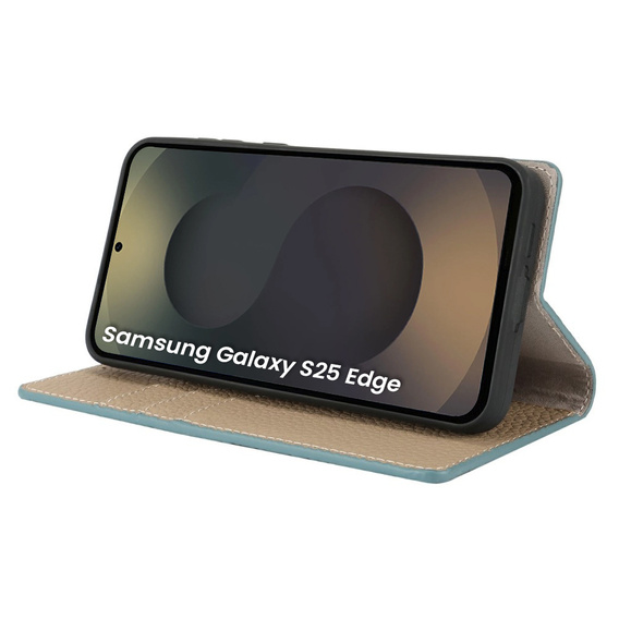 Cu clapetă pentru Samsung Galaxy S25 Edge, Litchi Skin Grain, albastru