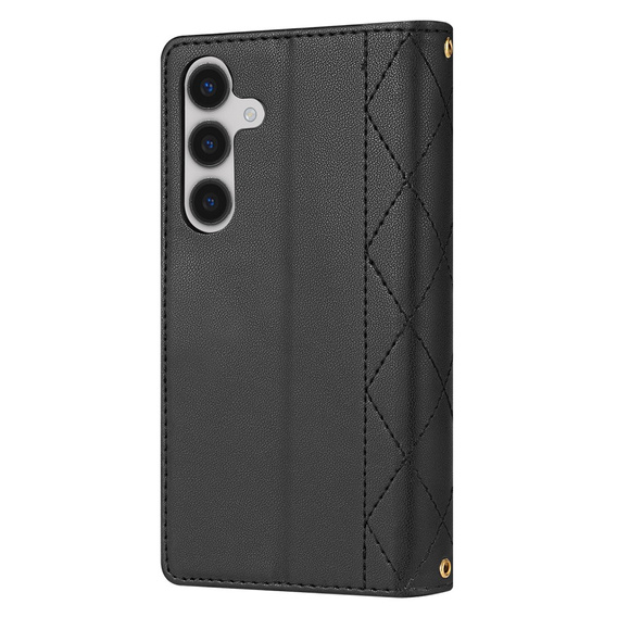 Husă cu clapetă pentru Samsung Galaxy A56 5G, Rhombus Crossbody Leather, negru