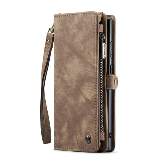 Husă CASEME pentru Samsung Galaxy S25 Ultra, Retro Leather Wallet, cu curea de umăr, maro