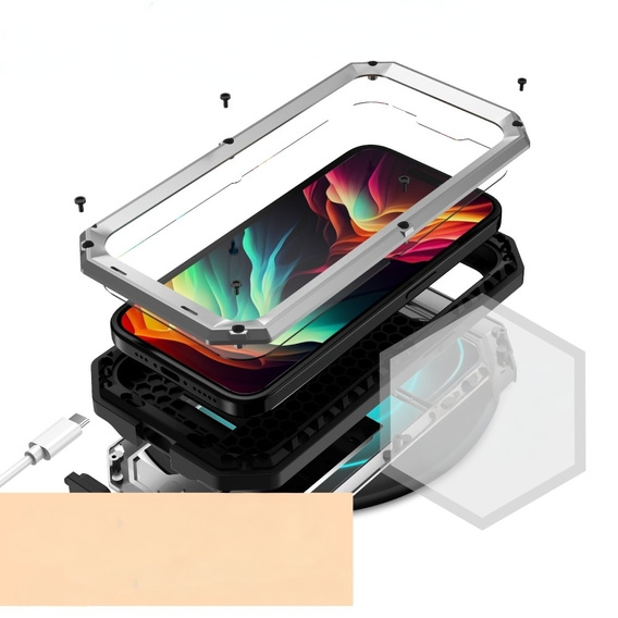 Husă pentru iPhone 15 Pro Max, R-JUST CamShield Slide, armată, de argint / negru