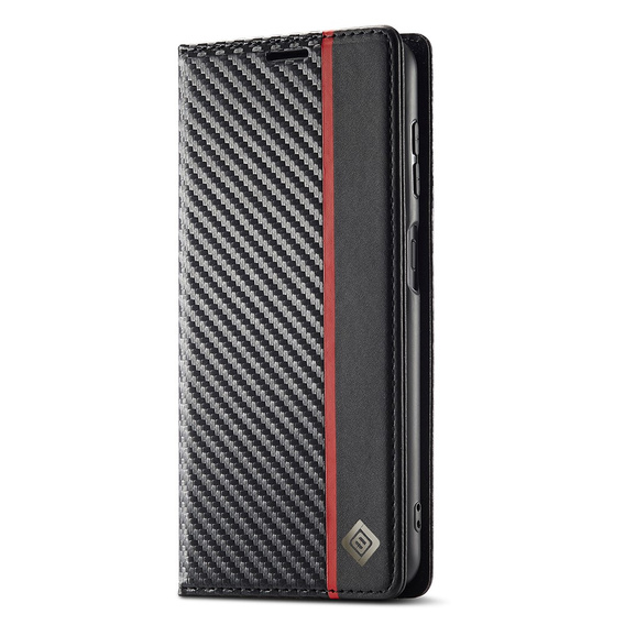Husă cu clapetă LC.IMEEKE pentru Samsung Galaxy A17 5G, textură carbon, negru