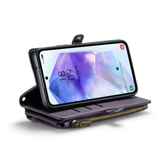Husă CASEME pentru Samsung Galaxy A55 5G, RFID Leather Wallet, cu curea de umăr, violet