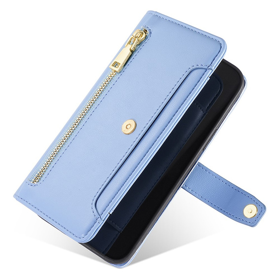 Cu clapetă pentru Samsung Galaxy S23, Wallet Zipper Pocket, albastru