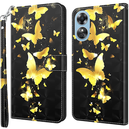 Cu clapetă pentru Oppo A17, Wallet, Butterflies de aur