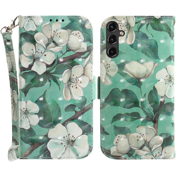 Cu clapetă pentru Samsung Galaxy A14 4G/5G, Wallet, Flowers, alb