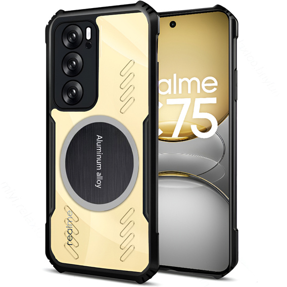 Carcasă pentru Realme 14X / Realme C75, cu placă magnetică, transparent / negru