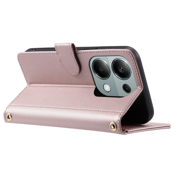 Husă cu clapetă pentru Xiaomi Redmi Note 13 Pro 4G / Xiaomi Redmi Note 14S / Xiaomi Poco M6 Pro 4G, Rhombus Crossbody Leather, roz rose gold