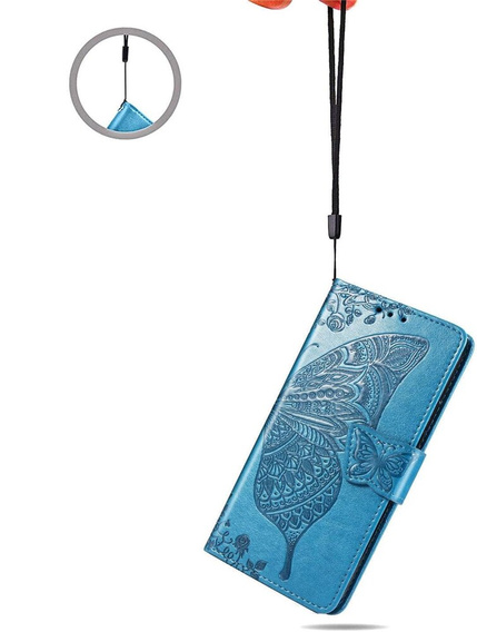 Cu clapetă pentru Motorola Moto E14, Butterfly, albastru