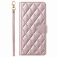 Husă cu clapetă pentru Samsung Galaxy A16, Rhombus Crossbody Leather, roz rose gold