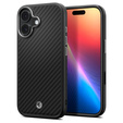 Geantă Spigen Enzo Aramid MagSafe pentru iPhone 17, negru carbon / argintiu