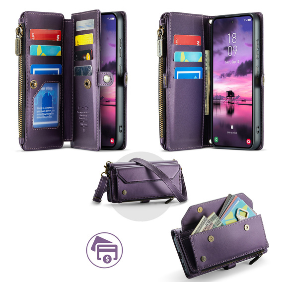 Husă portofel din piele CASEME RFID pentru Samsung Galaxy S26 Ultra, violet