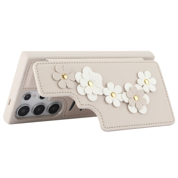 Husa pentru Samsung Galaxy S24 Ultra, Leather Flower Card Slot, bej
