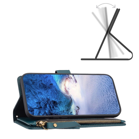 Cu clapetă pentru Xiaomi Redmi Note 13 Pro 4G / Xiaomi Redmi Note 14S / Xiaomi Poco M6 Pro 4G, Wallet Zipper Pocket, verde