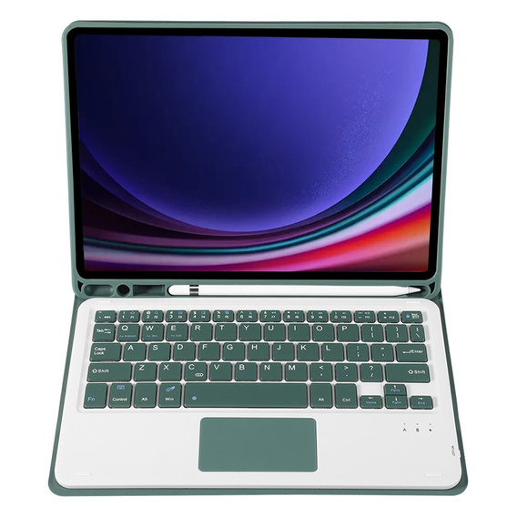 Carcasă + tastatură Samsung Galaxy Tab S9, Leather Pen Slot TouchPad, verde închis
