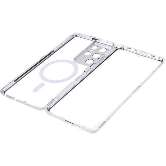 Carcasa Magnetic Dual Glass MagSafe pentru Samsung Galaxy S21 Ultra, de argint