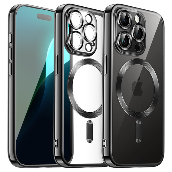 Husă pentru iPhone 16 Pro Max, Electro MagSafe, negru + Sticlă pentru ecran