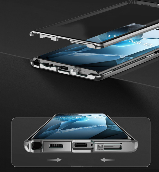 Husa pentru OnePlus 13, Magnetic Dual Glass, de argint