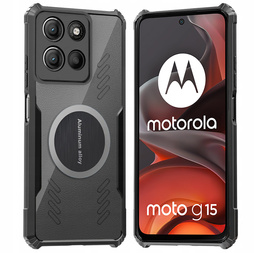 Carcasă pentru Motorola Moto G15 / Motorola Moto G15 Power, cu placă magnetică, transparent / negru