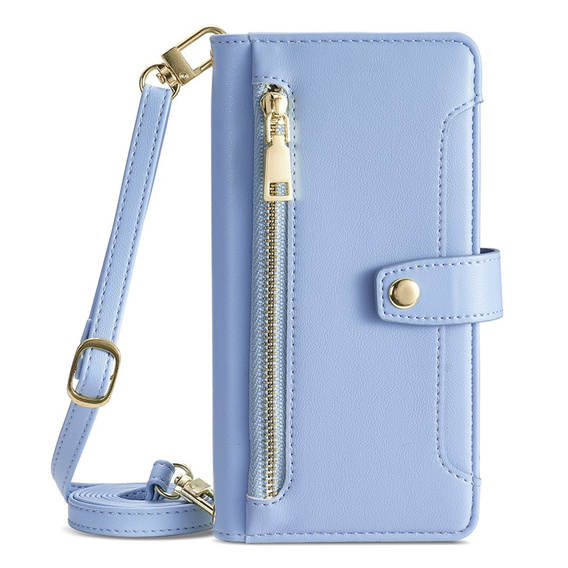 Cu clapetă pentru iPhone 14 Pro Max, Wallet Zipper Pocket, albastru
