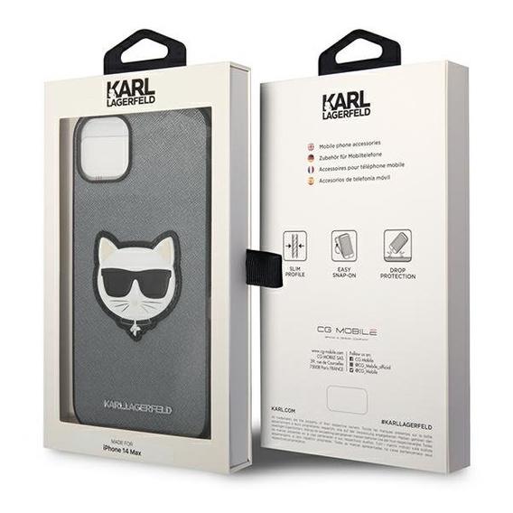 Karl Lagerfeld Huse pentru iPhone 14 Plus, Saffiano Choupette Head Patch, de argint