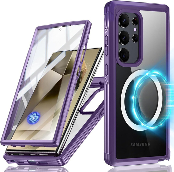 Carcasă pentru Samsung Galaxy S24 Ultra, Shockproof, cu folie pentru ecran, pentru MagSafe, violet