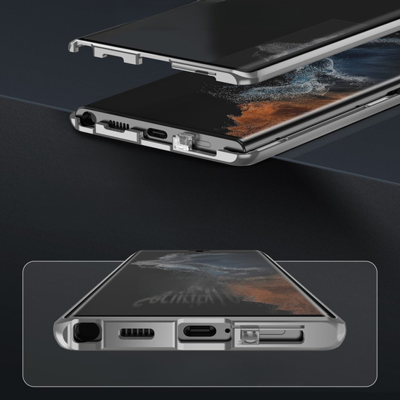 Husa pentru Samsung Galaxy S23 Ultra, Magnetic Dual Glass, de argint