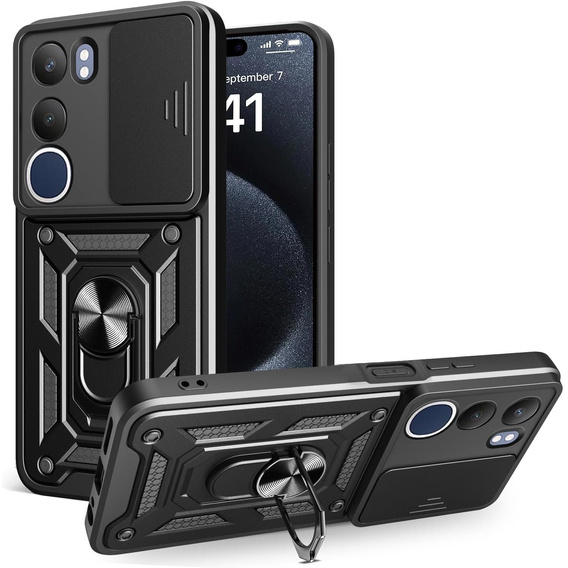 Husă blindată pentru Vivo Y19s, CamShield Slide, negru