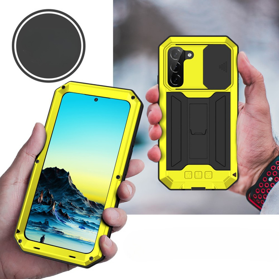 Husă blindată pentru Samsung Galaxy S22, R-JUST CamShield Slide, galben