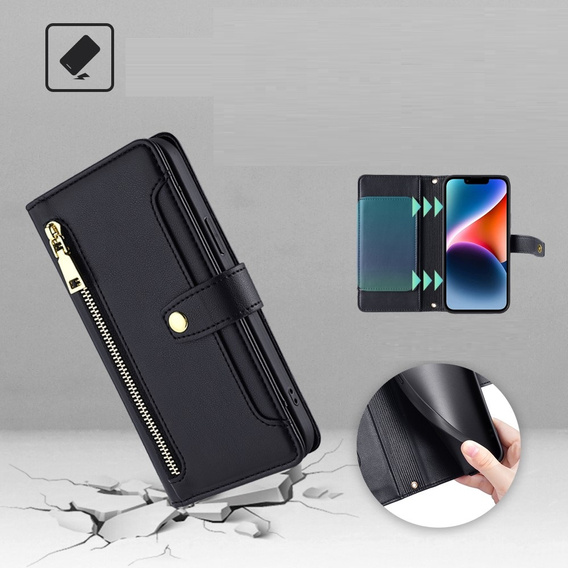 Cu clapetă pentru Xiaomi Redmi Note 13 Pro 5G, Wallet Zipper Pocket, negru