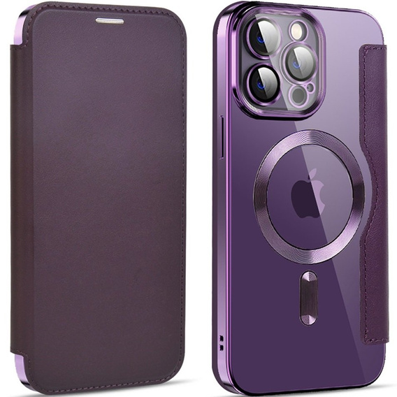 Cu clapetă pentru iPhone 13 Pro Max, RFID Wallet MagSafe CamShield, violet