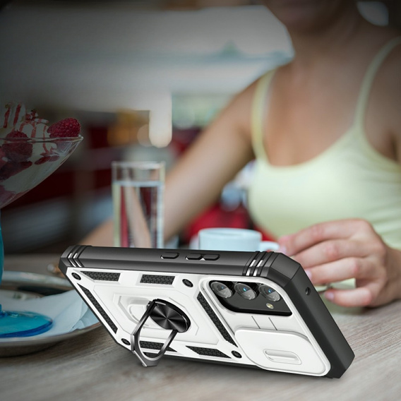 Husă blindată pentru Samsung Galaxy A54 5G, CamShield Slide, alb / negru