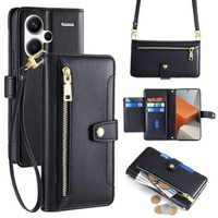 Cu clapetă pentru Xiaomi Redmi Note 13 Pro+, Wallet Zipper Pocket, negru