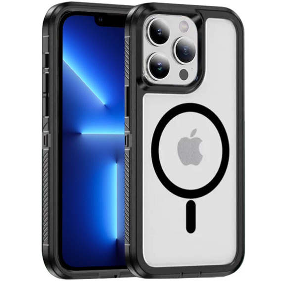 Carcasă cu ramă pentru iPhone 13 Pro, pentru MagSafe, transparent / negru