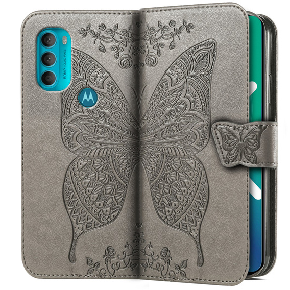 Cu clapetă pentru Motorola Moto G71 5G, Butterfly, gri