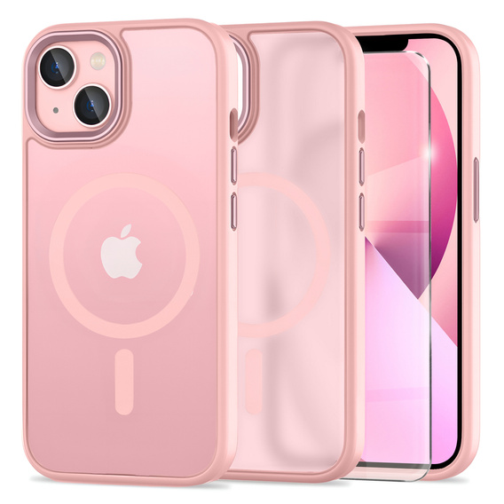 Husă pentru iPhone 13, pentru MagSafe, ERBORD Matt Case, roz + sticlă pentru ecran