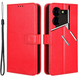 Cu clapetă pentru Tecno Pova 5 Pro 4G, Crazy Horse Wallet, roșu