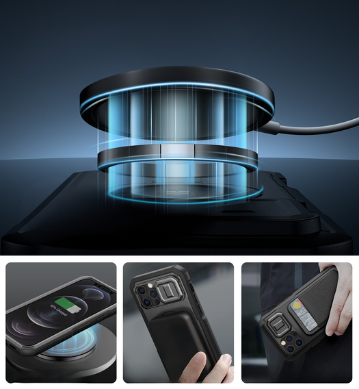 Husă blindată pentru iPhone 12 / iPhone 12 Pro, Dexnor CamProtect MagSafe, negru (Două rame)