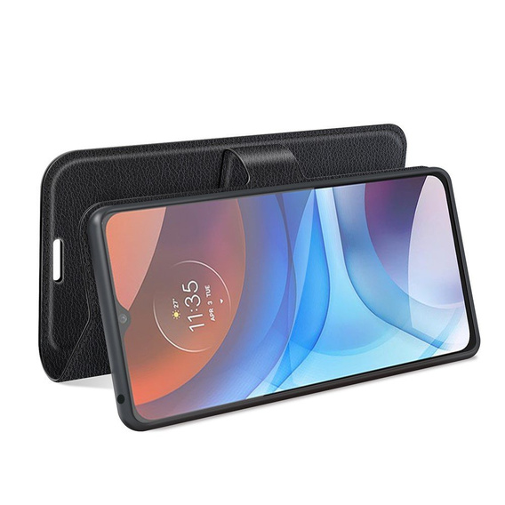 Cu clapetă pentru Motorola Moto E7 Power / E7i Power, Wallet Litchi Texture, negru