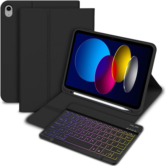 Husă cu tastatură bluetooth iluminată pentru iPad 10.9 2022 (10 gen.), negru