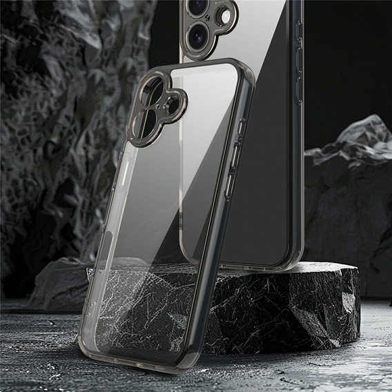 Husă pentru iPhone 17, cu capac pentru cameră, transparentă cu laturi negre