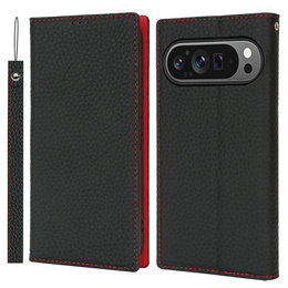 Husă cu clapetă pentru Google Pixel 10 / 10 Pro, piele Litchi Grain, negru