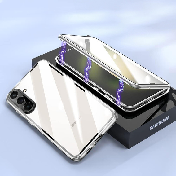 Husa pentru Samsung Galaxy A56, Magnetic Dual Glass, de argint