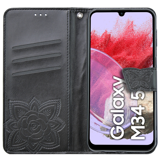 Cu clapetă pentru Samsung Galaxy M34 5G, Butterfly, negru