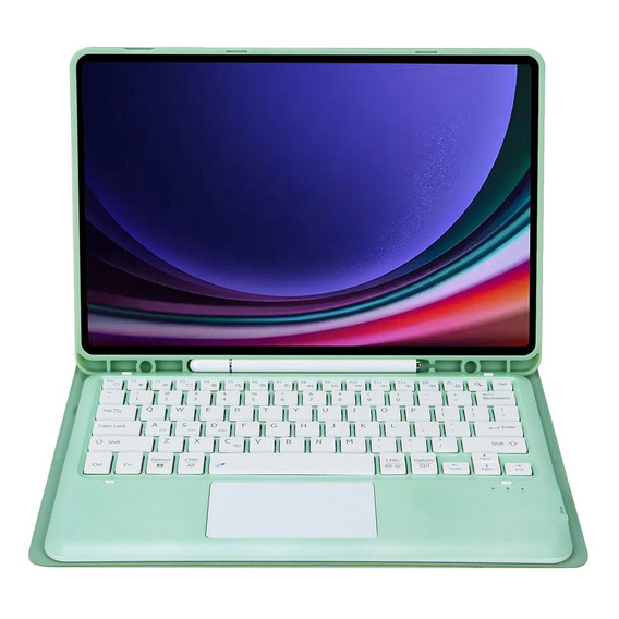 Carcasă + tastatură Samsung Galaxy Tab S9+, Leather Pen Slot TouchPad, verde deschis