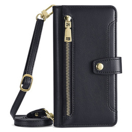 Cu clapetă pentru iPhone 15, Wallet Zipper Pocket, negru